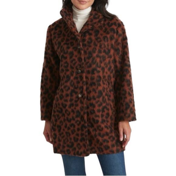 NWT Marine Layer Stephanie Size Medium Cocoon Coat Wool Cheetah Collar Pockets - Picture 6 of 6